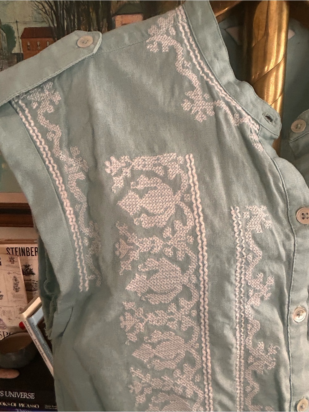 Joie Light Blue Embroidered Button-Down Top